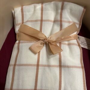 Woven Fringe Throw 50” X 60”. Acrylic. Cream & Tan. Home by Pur Serenity. NWT!